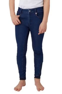 Horze Kids Allison Denim Breeches Full Seat -Equestrian Clothing allison denim fs denim blue front 36683 DNB horze 74633.1654111856