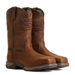 Ariat Anthem Patriot Waterproof Western Boot -Equestrian Clothing anthem patriot h20 distressed brown pair 10040369 ariat 25878.1663183033