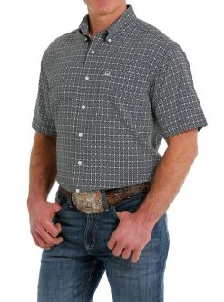 Men's Cinch ArenaFlex Navy Print Shirt -Equestrian Clothing arenaflex print ss navy side MTW1704115 cinch 23009.1680884227