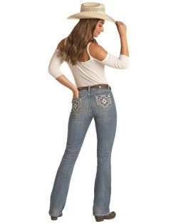 Rock & Roll Aztec Embroidered Jean -Equestrian Clothing aztec emb mr bc lt.vintg back RRWD4MR0XR rock n roll denim 60065.1675200948