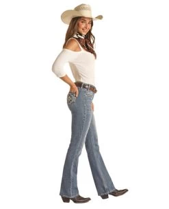 Rock & Roll Aztec Embroidered Jean -Equestrian Clothing aztec emb mr bc lt.vintg side RRWD4MR0XR rock n roll denim 42450.1675200959