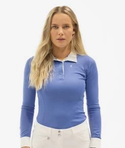 Horze Blaire Long Sleeve Show Shirt -Equestrian Clothing blair ls show shirt periwinkle collar open horze 12068.1554325267