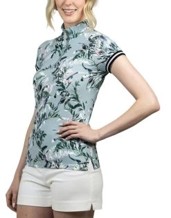 Kastel Denmark Shirt Cap Sleeve With Trim -Equestrian Clothing botanical cap with stripe sage side CSGG kastel 56969.1663352840