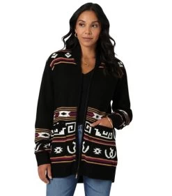Wrangler Bronc Zip Cardigan Sweater -Equestrian Clothing bronc cardigan sweater black front 112335804 wrangler 77357.1689990898