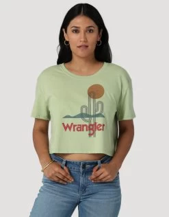 Wrangler Cactus Crop Tee -Equestrian Clothing cactus tee ss reseda front 112328948 wrangler 57343.1682110871