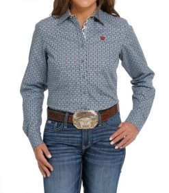 Cinch Southwest Print Performance Shirt -Equestrian Clothing cinch southwest print ls lt.blue front MSW9165037 cinch 77540.1691170461