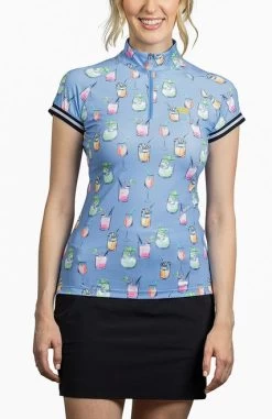 Kastel Denmark Shirt Cap Sleeve With Trim -Equestrian Clothing cocktails cap stripe light blue front CSLBC kastel 69466.1663352817