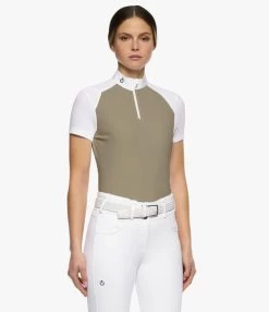 Cavalleria Toscana Mitered Competition Polo Short Sleeve -Equestrian Clothing compet polo miter ss foliage green CT 73636.1664321256