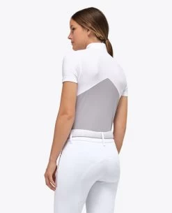 Cavalleria Toscana Mitered Competition Polo Short Sleeve -Equestrian Clothing compet polo mitered ss lt.grey back POD308 JE158 8100 cavalleria toscana 51706.1664058088