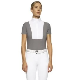 Cavalleria Toscana Hunter Competition Shirt Short Sleeve -Equestrian Clothing competition SS poplin bib grey front CAD192 JE002 8980 cavalleria 91627.1690565748