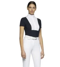 Cavalleria Toscana Hunter Competition Shirt Short Sleeve -Equestrian Clothing competition SS poplin bib navy side CAD192 JE002 7901 CT 84887.1690565745