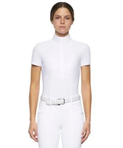 Cavalleria Toscana Hunter Competition Shirt Short Sleeve -Equestrian Clothing competition SS poplin bib white front CAD192 JE002 0001 cavalleria 07556.1690565740