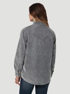 Wrangler Corduroy Fade Snap Shirt -Equestrian Clothing corduroy fade snap shirt grey back 112336505 wrangler 29521.1689451699