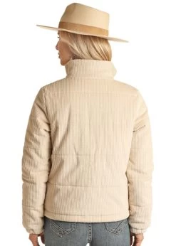 Powder River Corduroy Puffer Jacket -Equestrian Clothing corduroy puffer jacket natural back PRW092RZYJ powder river 66628.1668719024