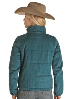 Powder River Corduroy Puffer Jacket -Equestrian Clothing corduroy puffer jacket teal back PRW092RZYJ powder river 08770.1674007702