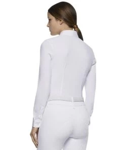 Cavalleria Toscana Crochet Bib Long Sleeve Shirt -Equestrian Clothing crochet bib LS shirt white back CAD131 JE140 0001 CT 97540.1649191663
