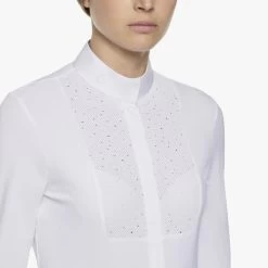 Cavalleria Toscana Crochet Bib Long Sleeve Shirt -Equestrian Clothing crochet bib LS shirt white bib CAD131 JE140 0001 CT 84172.1649191650