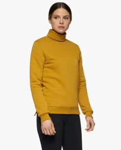 Cavalleria Toscana Embossed Turtleneck Pullover -Equestrian Clothing ct emboss turtleneck pullover yl.ochre side FED106 CO100 2B00 cavalleria toscana 54664.1664055409