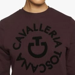 Cavalleria Toscana Orbit Logo Sweatshirt -Equestrian Clothing ct orbit crew burgundy front detail FED103 CO079 3A00 cavalleria toscana 39689.1657140089