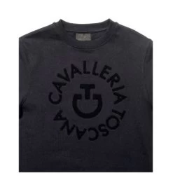 Cavalleria Toscana Orbit Logo Sweatshirt -Equestrian Clothing ct orbit crew navy front detail FED103 CO079 cavalleria toscana 86033.1667273507