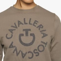 Cavalleria Toscana Orbit Logo Sweatshirt -Equestrian Clothing ct orbit crew taupgrey front details FED103 CO079 8C00 cavalleria toscana 32690.1657140085