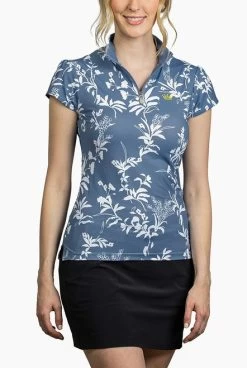 Kastel Denmark Shirt Shirred Cap Sleeve -Equestrian Clothing denim floral cap sleeve denim front CSDF kastel 34788.1659735401