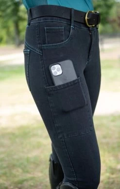 FITS Denim Breeches Full Seat Tread -Equestrian Clothing denim fs tread onyx detail A637 fits 49014.1659374855