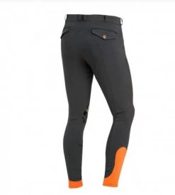 Schockemohle Men's Draco Knee Patch Breeches -Equestrian Clothing draco grip breech grey orange back schockemohle 92894.1552753901