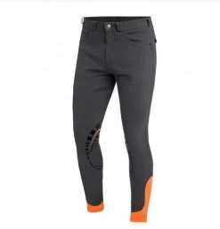 Schockemohle Men's Draco Knee Patch Breeches -Equestrian Clothing draco grip breech grey orange front schockemohle 08568.1552753908