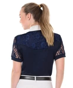 Ovation Elegance Lace Short Sleeve Show Shirt -Equestrian Clothing elegance lace ss navy rider back 471198 ovation 65380.1626029095