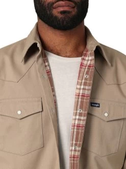 Men's Wrangler Flannel Lined Work Shirt -Equestrian Clothing flannel lined workshirt brn.khak detail 112330931 wrangler 42487.1689642264