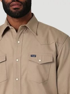 Men's Wrangler Flannel Lined Work Shirt -Equestrian Clothing flannel lined workshirt brn.khak pocket 112330931 wrangler 49971.1689642277