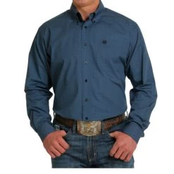 Men's Cinch Blue Geo Print Shirt Long Sleeve -Equestrian Clothing geo print shirt ls blue front MTW1105510 cinch 73116.1677633978
