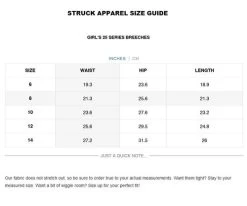 Struck Girls 25 Series Breeches -Equestrian Clothing girls 25 series breech size guide struck 04612.1650497174