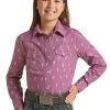 Girls Panhandle Rainbow Cactus Print Snap Shirt -Equestrian Clothing girls print snap ls orchid front WLGSOSR13P rock n roll denim 87499.1675818630