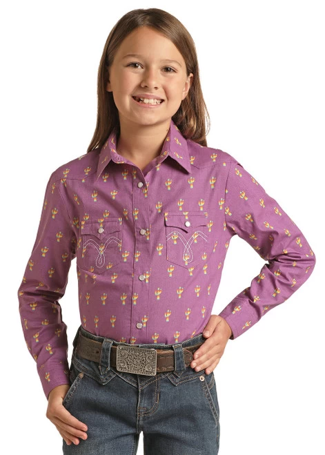 Girls Panhandle Rainbow Cactus Print Snap Shirt 3 Girls Panhandle Rainbow Cactus Print Snap Shirt