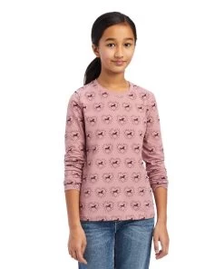 Ariat Girls So Love Tee Long Sleeve -Equestrian Clothing girls so love tee ls nst.rose front 10041253 ariat 45556.1661304583