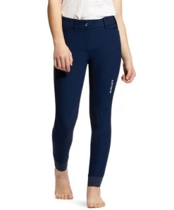 Girls Ariat Tri Factor Breeches Knee Grip -Equestrian Clothing girls tri factor knee grip navy front 10030996 ariat 05793.1676326911