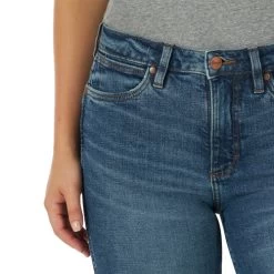 Wrangler Retro Green High Rise Trouser Jean -Equestrian Clothing green high rise trouser denim front detail 112317722 wrangler 72701.1670538158