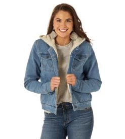 Wrangler Women's Denim Sherpa Hooded Jacket 9 Wrangler Women's Denim Sherpa Hooded Jacket -Equestrian Clothing hood denim jacket sherpa denim front 112317280 wrangler 77406.1663189613