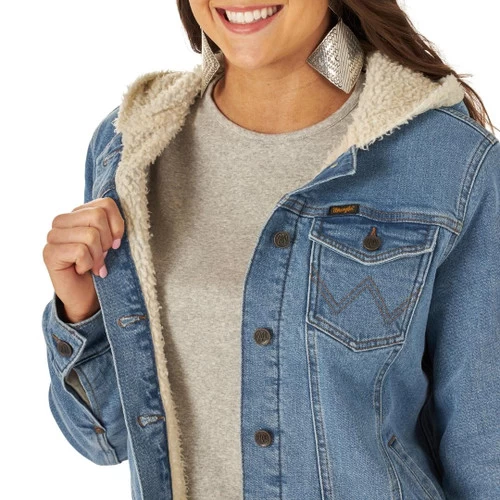 Wrangler Women's Denim Sherpa Hooded Jacket 4 Wrangler Women's Denim Sherpa Hooded Jacket - Image 2