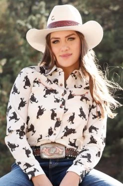 Cruel Denim Bronc Print Rayon Shirt -Equestrian Clothing horse print rayon ls stone front CTW7398005 cruel 53739.1691011602