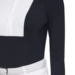 Cavalleria Toscana Hunter Competition Shirt Long Sleeve -Equestrian Clothing hunter competition LS navy closeup CAD191 JE002 7901 CT 83725.1690564918