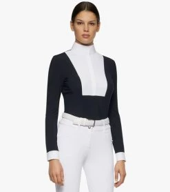 Cavalleria Toscana Hunter Competition Shirt Long Sleeve -Equestrian Clothing hunter competition LS navy side CAD191 JE002 7901 CT 68170.1690564923