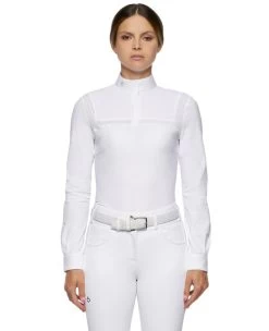 Cavalleria Toscana Jersey Shirt Perforated Insert Long Sleeve -Equestrian Clothing jersey shirt perf insert white front CAD188 JE022 0101 cavalleria 89731.1626301926