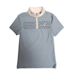 Girls Cavalleria Toscana Flock Dot Polo Short Sleeve -Equestrian Clothing kid flock print polo ss blue front POA076 JE152 7C00 CT 84158.1656715974