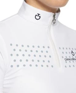 Girls Cavalleria Toscana Flock Dot Polo Long Sleeve -Equestrian Clothing kid flock print polo ss white front detail POA077 JE152 0001 08790.1659719981