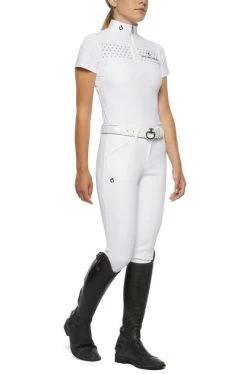 Girls Cavalleria Toscana Flock Dot Polo Short Sleeve -Equestrian Clothing kid flock print polo ss white side POA076 JE152 0001 cavalleria toscana 63357.1656714391