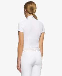 Girls Cavalleria Toscana Pleated Competition Shirt Short Sleeve -Equestrian Clothing kid pleated compet ss white back CAA033 JE022 0001 cavalleria toscana 43975.1670881156