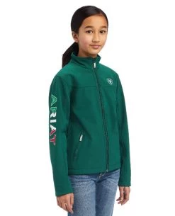 Kids Ariat Team Softshell Mexico Jacket -Equestrian Clothing kids new mexico softshell verde front 10039202 ariat 77255.1644626235